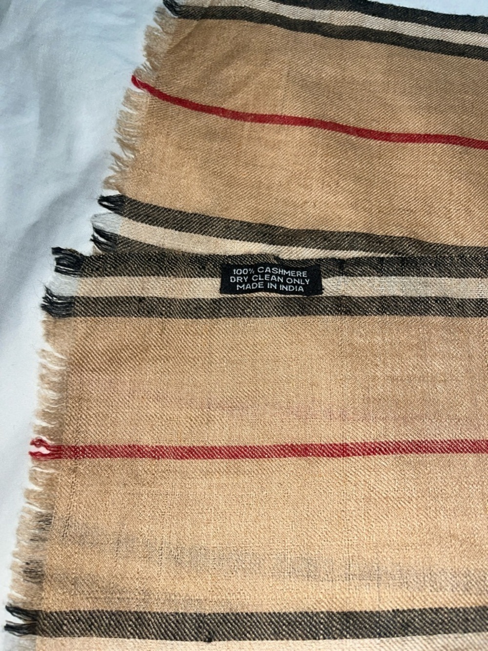 100% Cashmere Made in India Beige Plaid Lightweight Wrap Outstanding - Picture 4 of 10